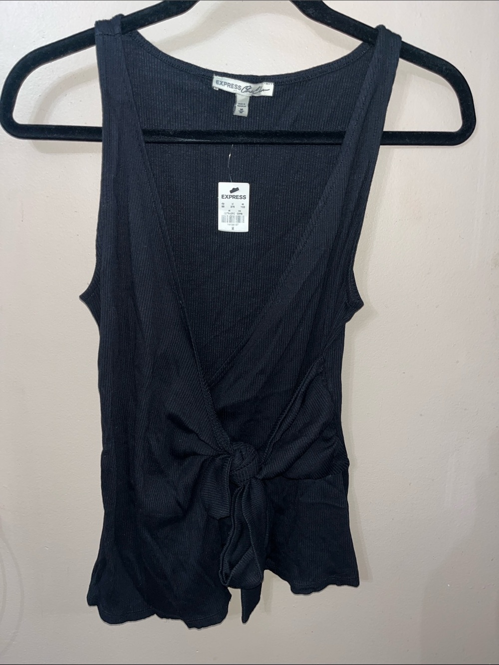 Express Black Ribbed Tie-Front Wrap Tank Top NWT — Size M